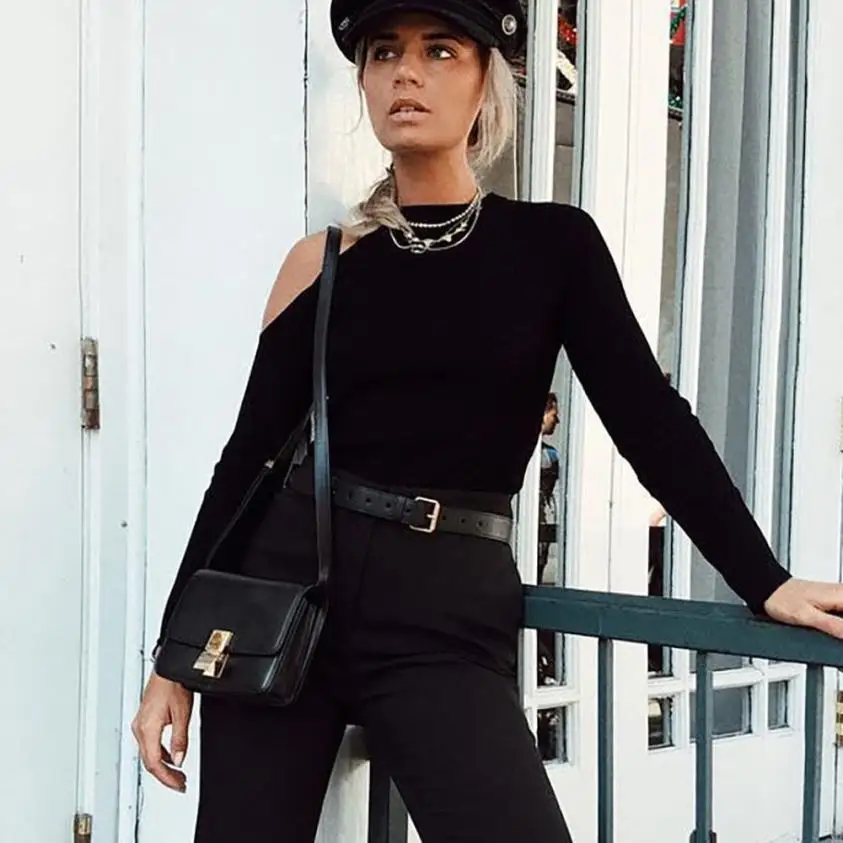 Женская хлопковая футболка с длинным рукавом и круглым вырезом | одежда