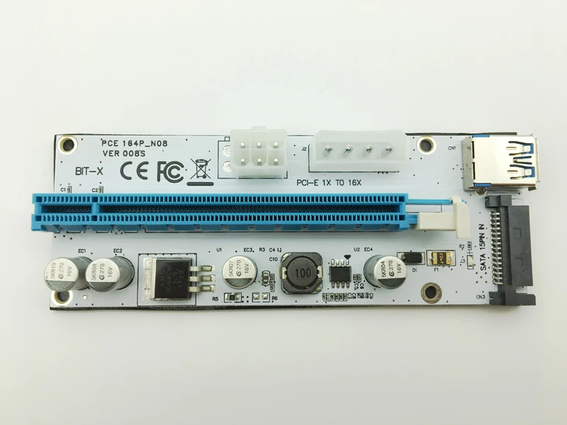 Riser VER008S 3 в 1 Molex 4Pin SATA 6PIN PCI E Экспресс Райзер карта 1x до 16x USB 0 кабель для майнинга