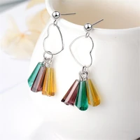 colorful glass heart shaped new fashion silver plated jewelry personality love rainbow crystal dangle earrings xze060