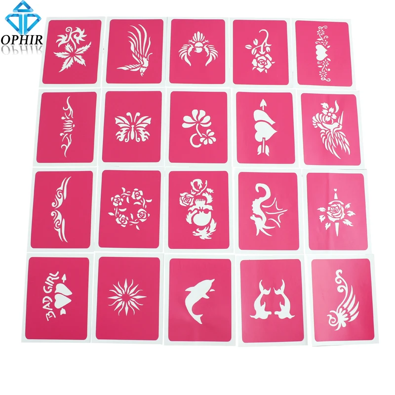 20 шт OPHIR розовые трафареты для Временной Татуировки цветок блеск тату тела хна