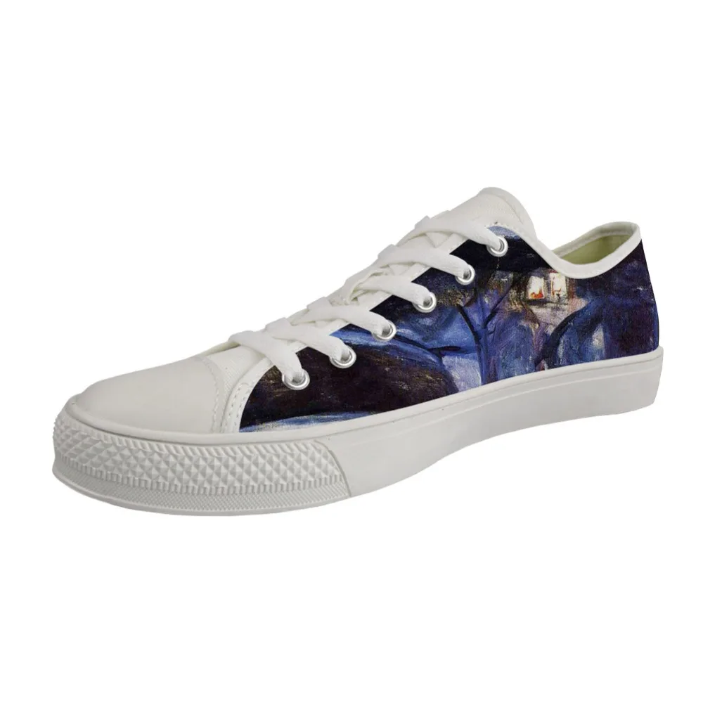 

White Vulcanized Board Shoes for Male Lace-up Breathable Sneakers New Low top Canvas Shoes 2019 Art Painting Print Edvard Munch