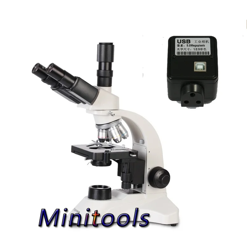 

40-1600X Professional Trinocular Biological Microscope camera Medical microscope with 5.0MP USB output industrial camera
