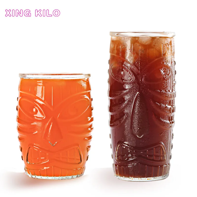 

XING KILO Glass Juice Cup Tea Cup Grimace Totem Individual Art Glass Drink Cup Hawaiian Tiki Cocktail Glass