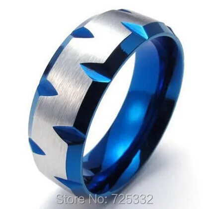 Whitney Houston Jewelry 8mm Stainless Steel Mens Ring Blue Plated Faceted Edges Silver US size 7 to 13 Drop Shipping | Украшения и