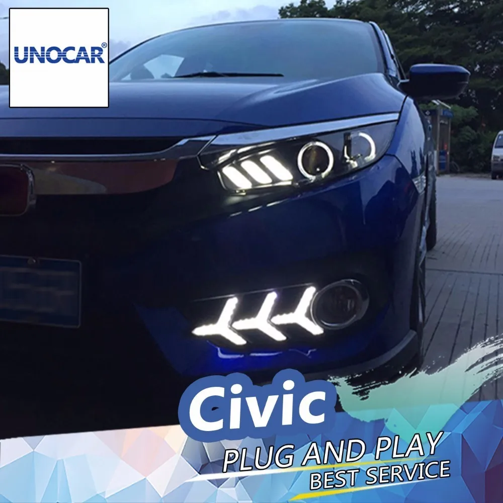 UNOCAR автомобиля для укладки Honda CIVIC X 10th 2016 2017 фара светодиодный фар красный Ангел