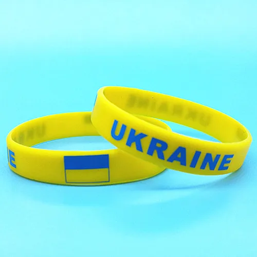 Ukraine 1 шт., спортивный браслет с рисунком флага, силиконовый браслет с логотипом страны мира, браслет для мужчин и женщин, резиновый ремешок на запястье, ювелирные аксессуары - Окраска металла: Ukraine