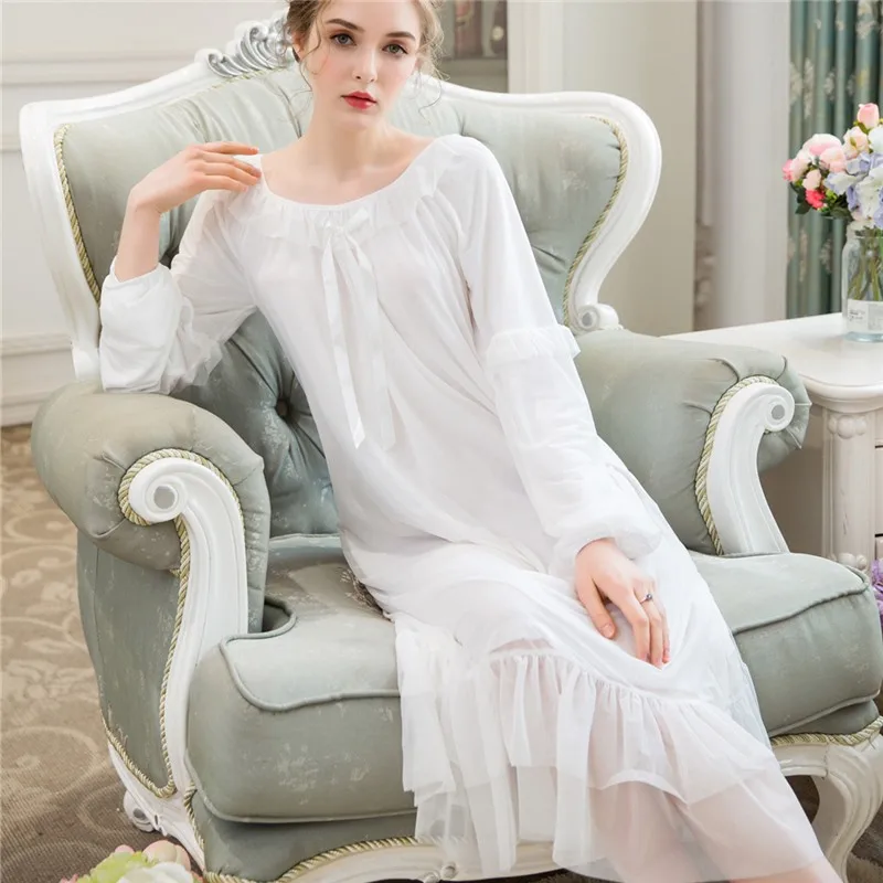 Осеннее ночное белье для женщин винтажная ночная рубашка с длинным рукавом