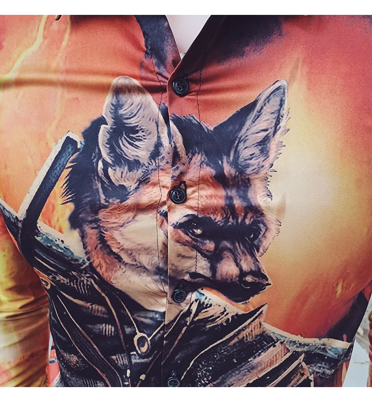Футболка с принтом волка мужская с длинными рукавами Camisa Masculina Высококачественная Мужская одежда Camisa Homem Осенняя рубашка Social Masculina