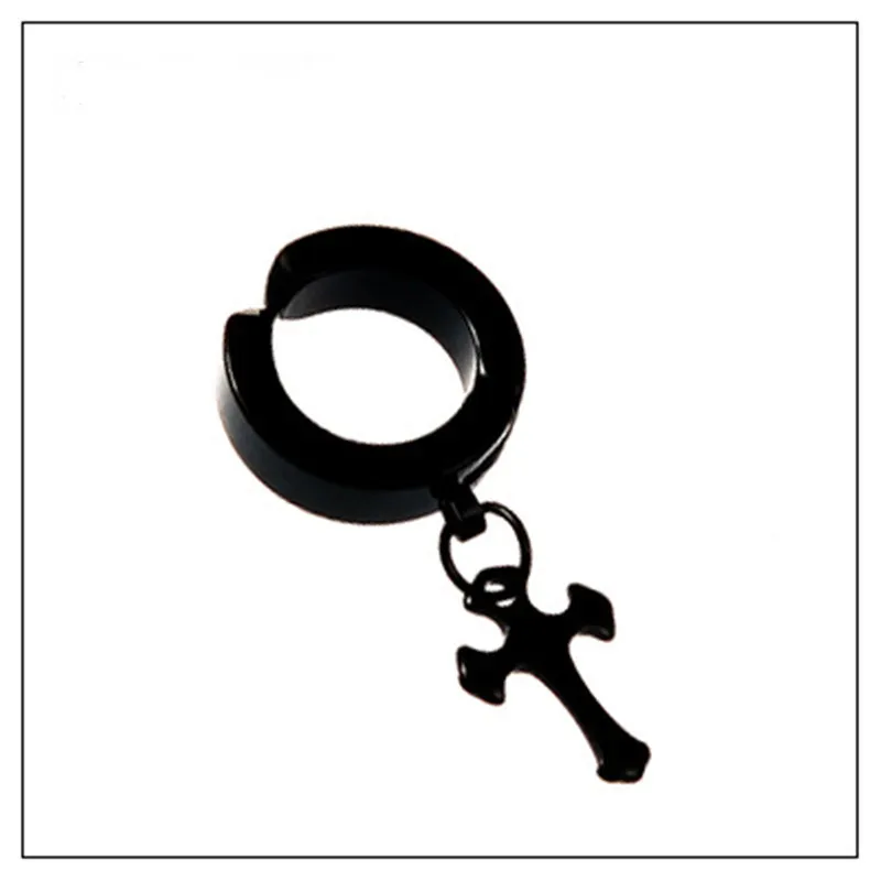 hua bian cross Black 1 шт., рок, нержавеющая сталь, крест, пистолет, серьги-кольца, клипсы для ушей, для женщин и мужчин, панк, хип-хоп, маленькие животные, кулон, серьги, ювелирное изделие, E474 - Окраска металла: hua bian cross Black
