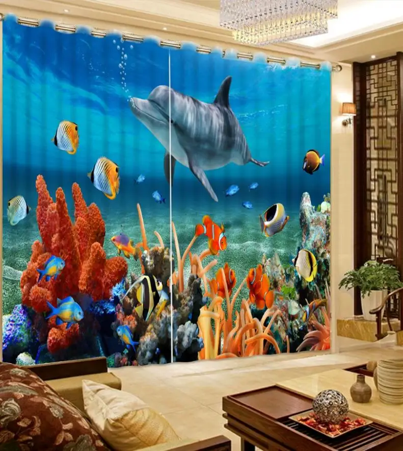 

Шторы с изображением подводного мира для детей, роскошные занавески для гостиной, светонепроницаемые 3D занавески из полиэстера/хлопка