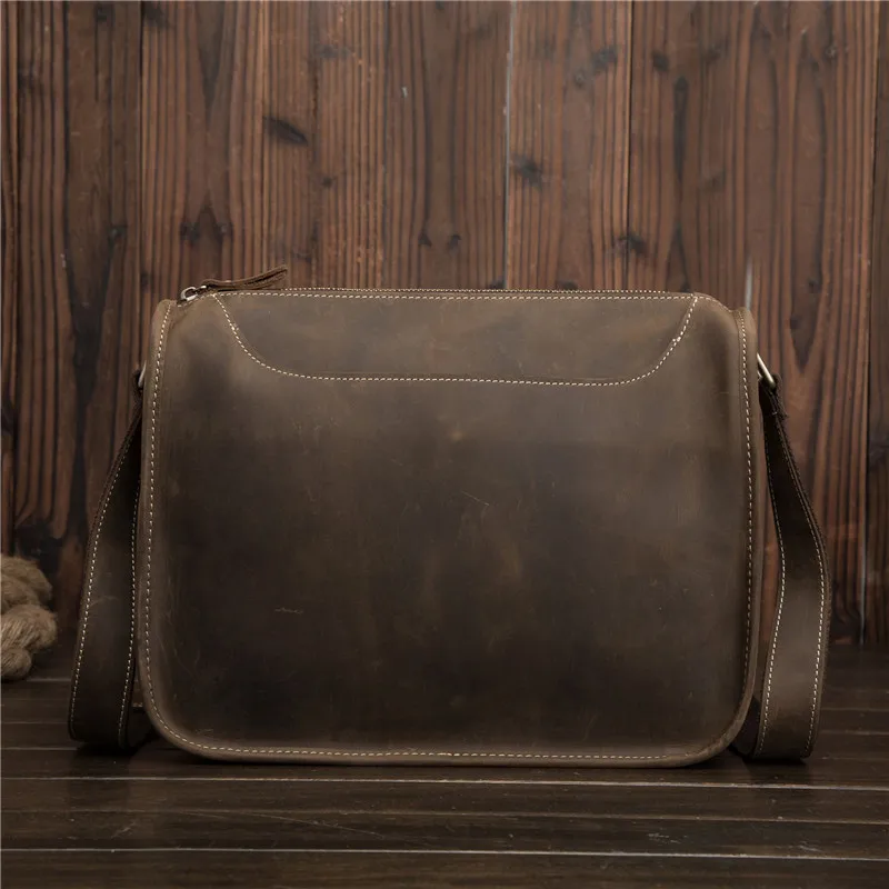 dark brown Мужской портфель из натуральной кожи через плечо, модные мужские сумки-мессенджеры, сумки на плечо в стиле ретро, Сумка с клапаном, сумка для деловых поездок, Ipad, подарок - Цвет: dark brown