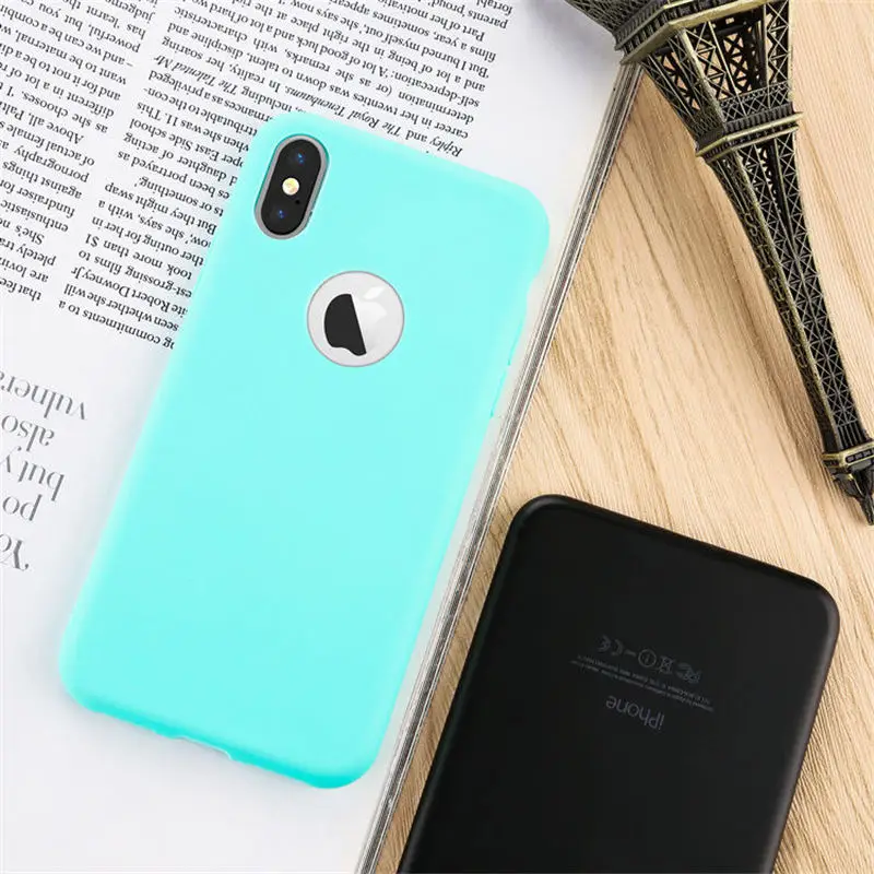 Mint Чехол для телефона для iPhone 7 Plus 6 6s 8X5 5S SE XR XS MAX простой однотонный Ультратонкий Мягкий ТПУ чехол s карамельный цвет задняя крышка - Цвет: Mint