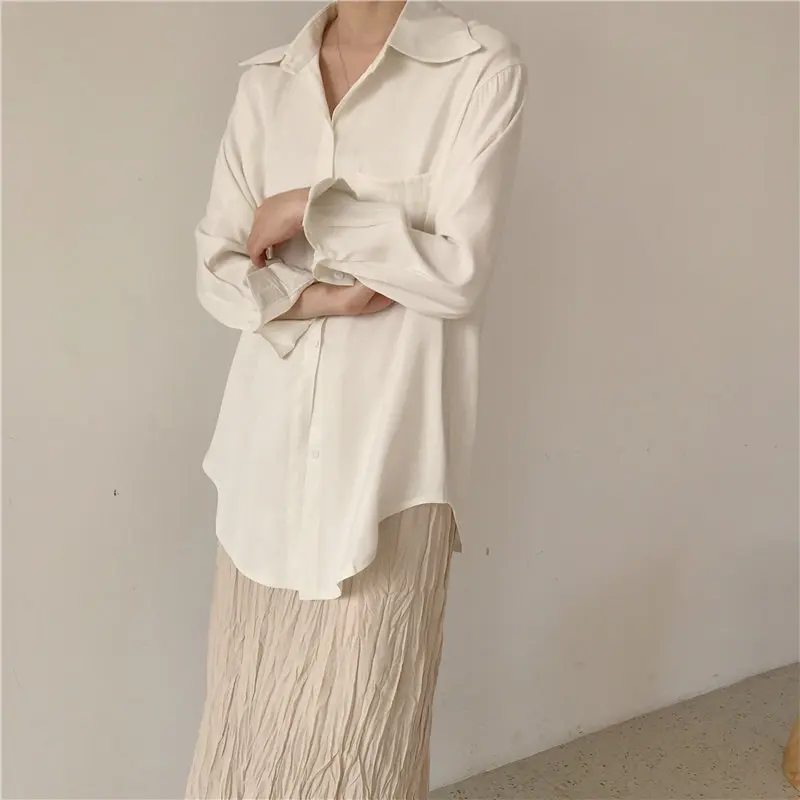 Hzirip Satin Texture Casual Loose Simple 2019 Elegant Sweet Fresh Female Stylish All-Match High Quality Free New Shirt 4 Colors |