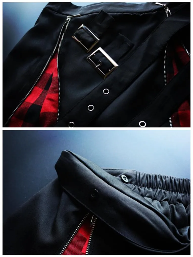 Женский джемпер на молнии с высокой талией японский черный винтажный Готический