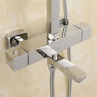 free shipping square wall mounted bathtub faucet swivel spout dual handle thermostatic shower temprature control valve tap zr966
