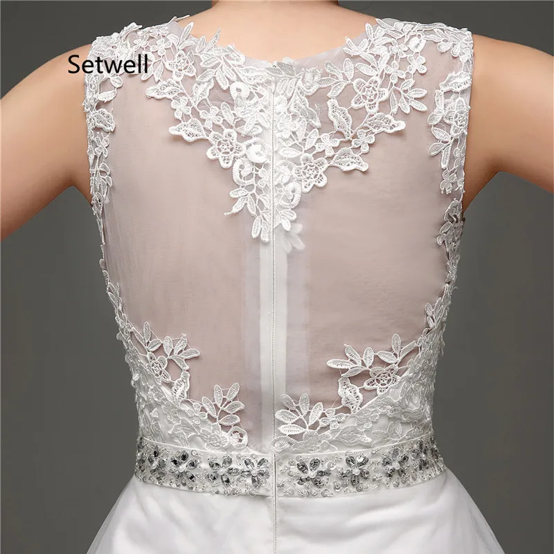 

Setwell Cheap Wedding Dress 2017 Illusion Neckline Sweep Train Summer Beach Appliqued Shining Crystal Wedding Gowns