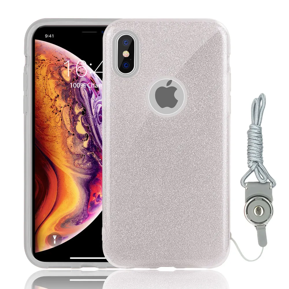 NYFundas for iphone XS MAX XR X case glitter bling cover back 8 7 6 6s plus iphoneXSMAX luxury with Lanyard |