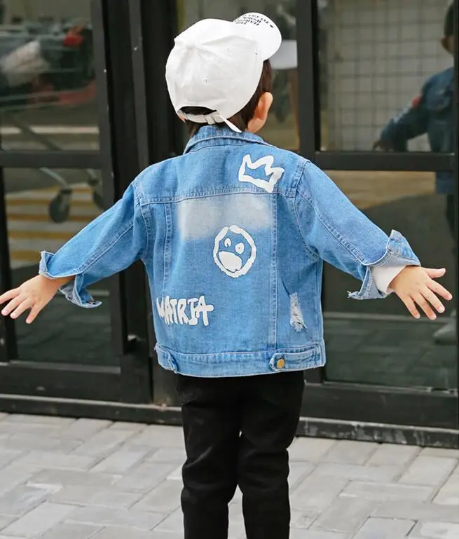 

Rlyaeiz 2019 Spring Baby Boys Denim Jackets Fashion Printed Children Short Jeans Jackets Boys Long Sleeve Jacket Coat For 2-7Y