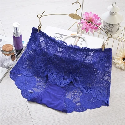 Синий Новинка, ropa interior femenina, женские трусы, Линжери, плюс размер, 5XL, кружевное прозрачное сексуальное нижнее белье, женские трусики - Цвет: Синий