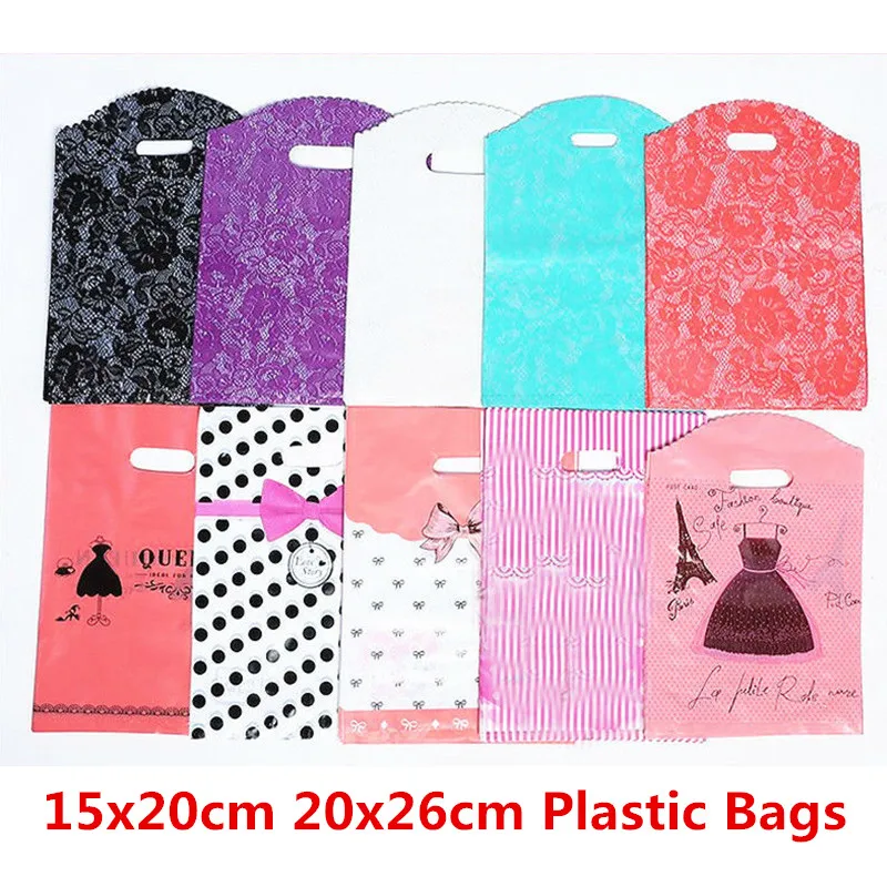 

10pcs 15x20cm 20x26cm Big Plastic Bags With Handles Candy Cookie Bags Wedding Party Gift Bag Self Adhesive Plastic Packaging Bag