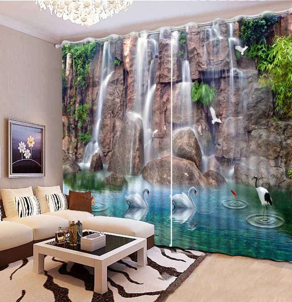 3d затемненные занавески 2019 водопад Лебедь для спальни гостиной украшения дома |