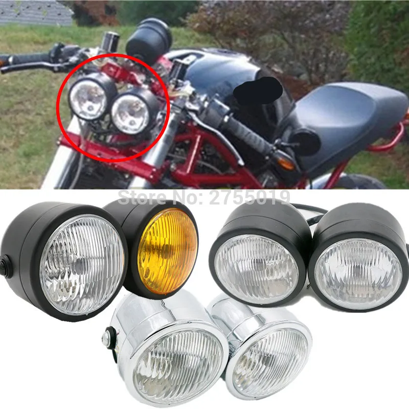 Buy New Motorcycle Retro double Headlight Dual headLamp Street Fighter Naked Dominator For Harley Honda Suzuki Kawasaki on