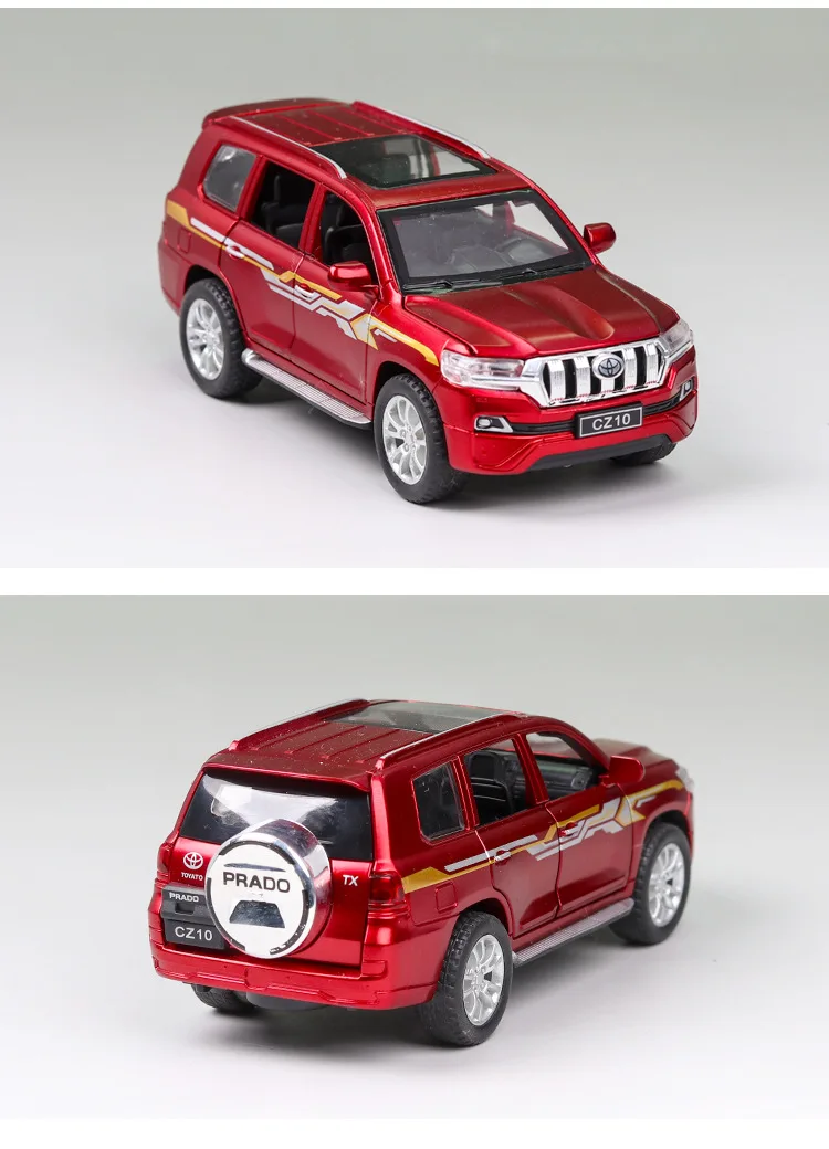New Model 1/32 PRADO Simulated Off-road Vehicle Model 6 Open Doors, Sound and Light Echo Function Toy Car kids Collection