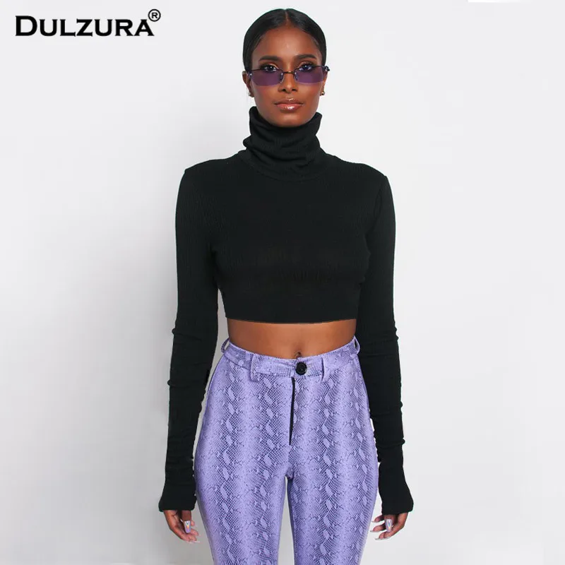 HAWTHAW high neck long sleeve crop top 2018 autumn winter women clothes knit tshirt sweater streetwear casual outfits | Женская одежда