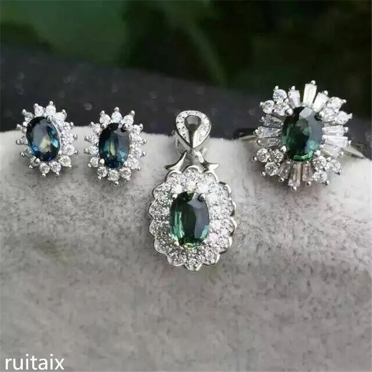 KJJEAXCMY boutique jewels 925 чистый Серебряный декор натуральный сапфировый сплав звезда ожерелье+ кулон+ кольцо+ серьги Женская Снежинка