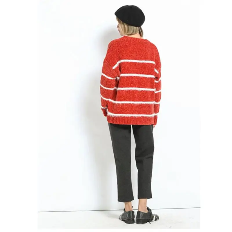Осень-зима Свободные полосатый свитер дамы 2019 новых шею модные Повседневное