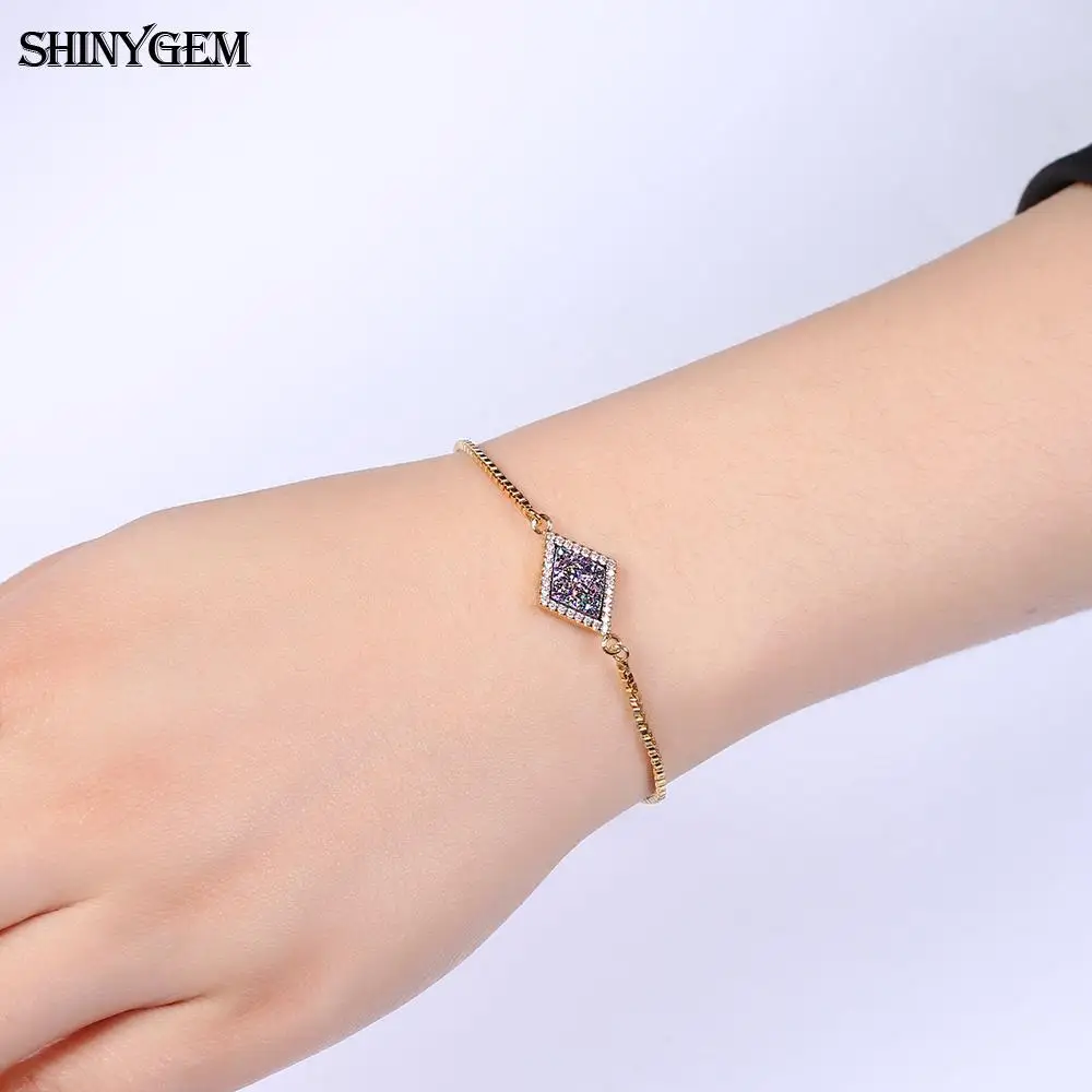 Женский браслет с натуральным камнем ShinyGem блестящий Радужный Браслет фианитами