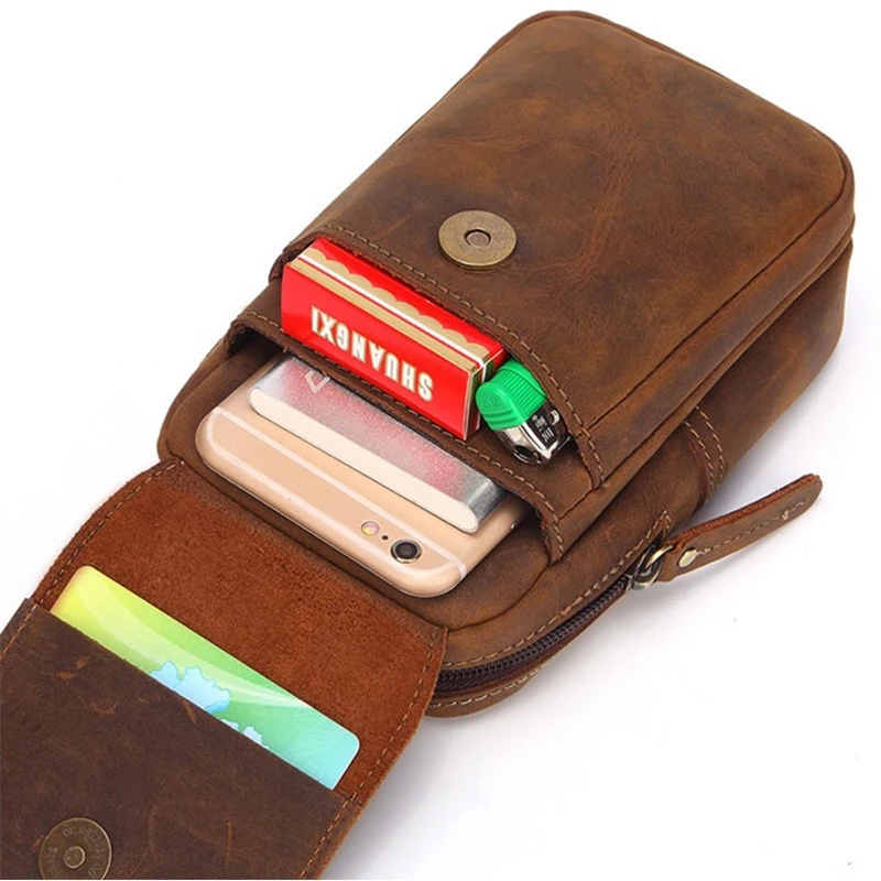 2018 new men's leather purse genuine waist pack phone bag retro travel small wear belt YD282 | Багаж и сумки