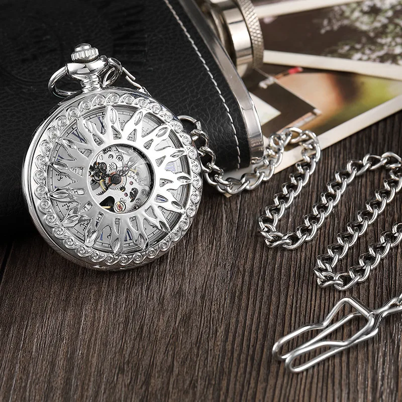 Уникальные серебряные часы в стиле стимпанк с подсолнухами полый дизайн