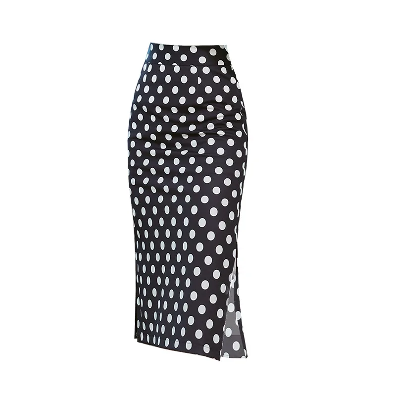 Растягивающиеся юбки-карандаш в горошек женские шикарные юбки с разрезом сбоку