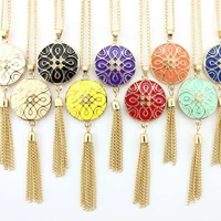 10 colors gold tone women tassel necklace enamel designer inspired monogram tassel pendant necklaces