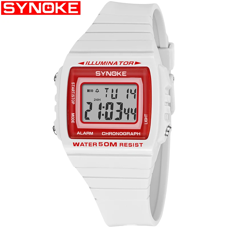 White SYNOKE спортивные часы для мужчин многофункциональные жизни Relogio Masculino водонепроницаемые часы для женщин Дешевые электронные цифровые часы Montre Femme - Цвет: White