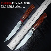 turen fishing knife m390 steel blade snakewood handle fixed blade hunting knives camping straight knife with sheath