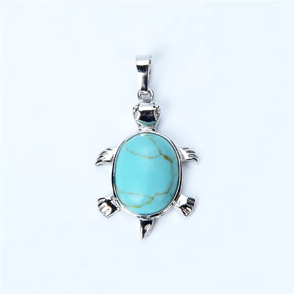turquoises 1 шт морские животные Черепаха натуральные камни бусины подвески для ожерелья Модные посеребренные тигровый глаз черепаха подвески ювелирные изделия - Окраска металла: turquoises