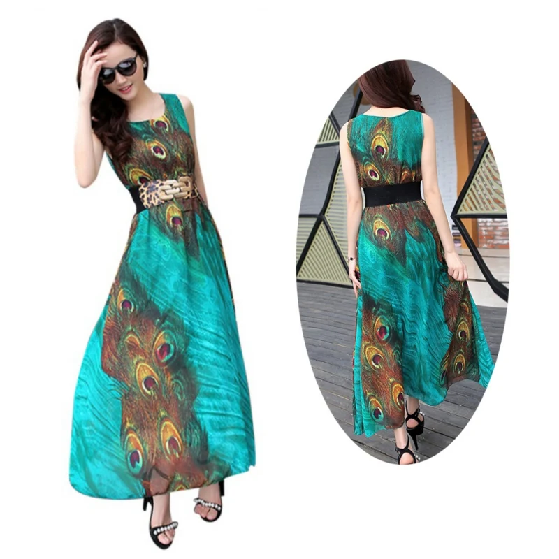 Женское длинное платье макси Летнее Длинное пляжное шифоновое в стиле бохо с