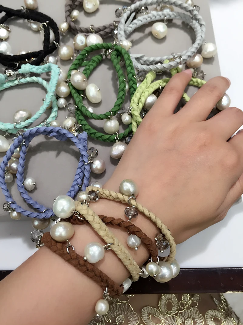 Браслет из натурального пресноводного жемчуга в стиле барокко черный коричневый