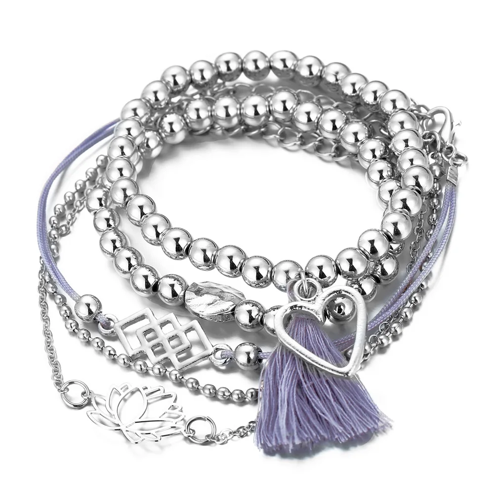 Женский браслет с цветком лотоса плетеный кисточками ручной работы в стиле ретро