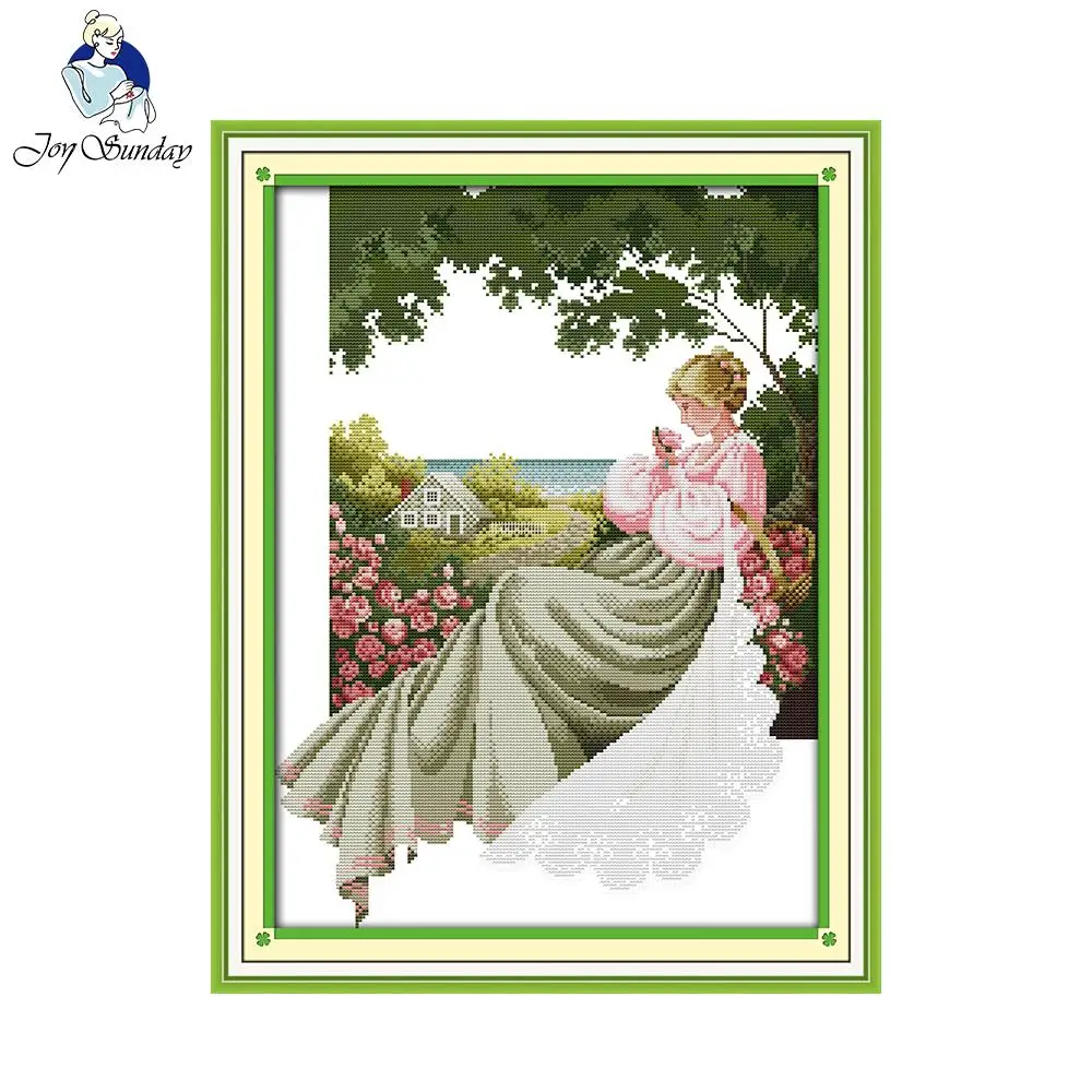 Joy Sunday A Rose Garden Счетный крест 11CT 14CT DIY напечатанный Набор для вышивки крестом вышитое домашнее украшение для рукоделия