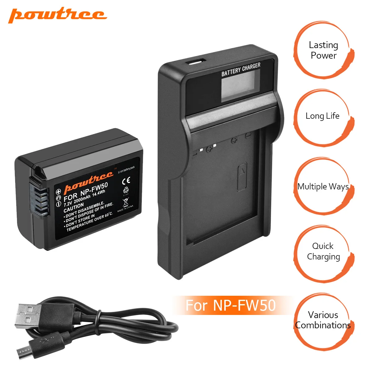 1XBattery LCDCharger Powtree для sony 2000 мА/ч, NP-FW50 NP FW50 NPFW50 Камера Батарея+ ЖК-дисплей Зарядное устройство ДЛЯ Alpha a3000 a5000 a6000 a6300 a6500 NEX-3 L20 - Цвет: 1XBattery LCDCharger