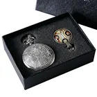 Модный подарочный набор, антикварные металлические кварцевые карманные часы в стиле ретро + Серебряное ожерелье с подвеской, женские и мужские Креативные Часы-брелок + коробка для часов
