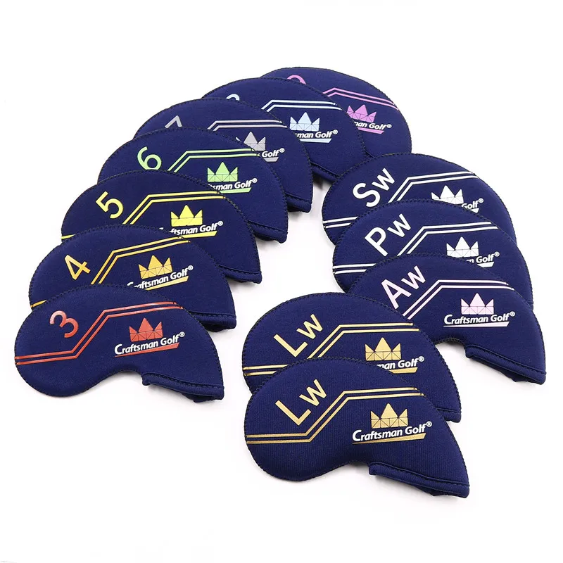 dark blue Гольф-мастер Железный клуб головной убор 12 шт(3-9, SW, AW, PW, LW, LW) ультра-легкий неопреновый красочный номер черный/темно-синий - Цвет: dark blue