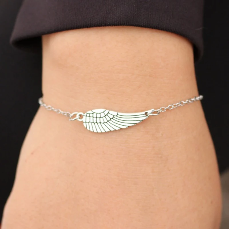 Bijoux новинка панк готика Винтаж крылья ангела перо браслет для женщин