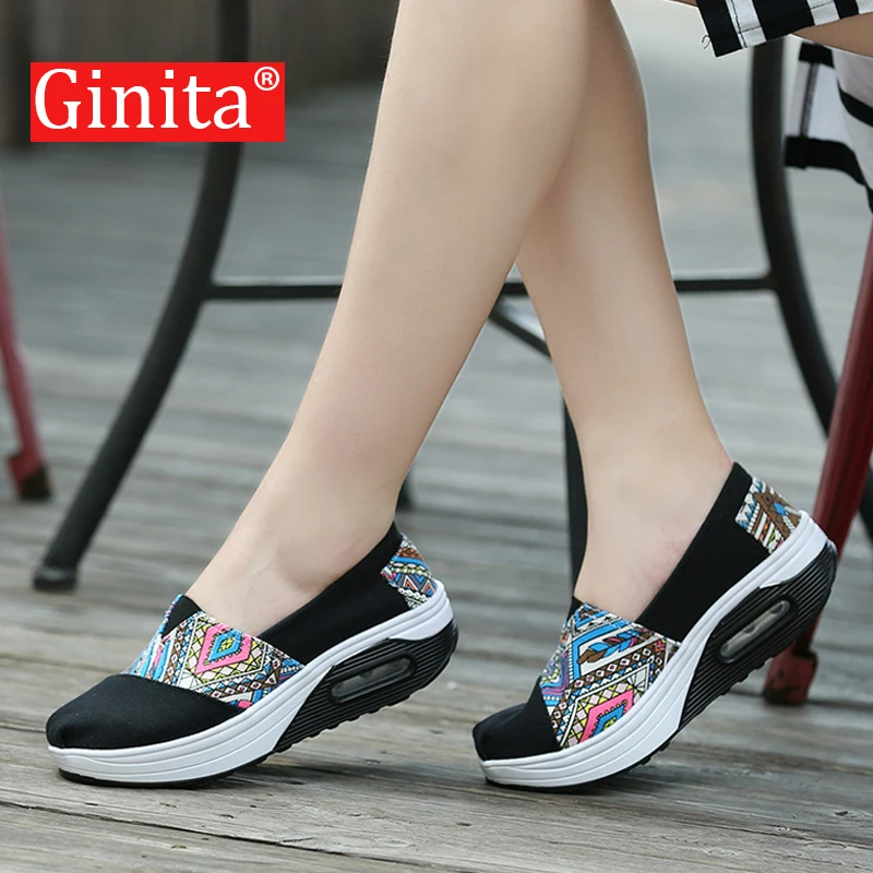 Ginita/Новинка модная женская обувь на плоской платформе дышащая парусиновая