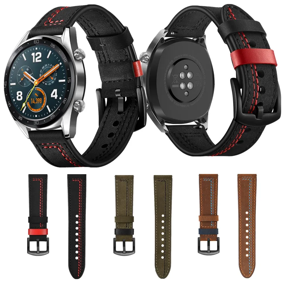 

Ремешок кожаный для Huawei Watch GT 2 1/2 Pro, браслет для наручных часов Samsung Galaxy 3 41 мм/45 мм/42 мм/46 мм/Active 2, 20 мм 22 мм