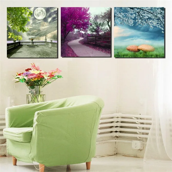 Новинка 2014 Настенная картина из 3 частей пейзаж с деревом маслом на холсте без рам