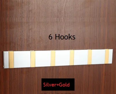 Silver Gold 6 Hooks Premintehdw одноцветное алюминиевое настенное крепление, скрытое складное пальто, крючок для одежды, крючки для халатов, черный, золотой, серебряный, один 4, 6 крючков - Цвет: Silver Gold 6 Hooks
